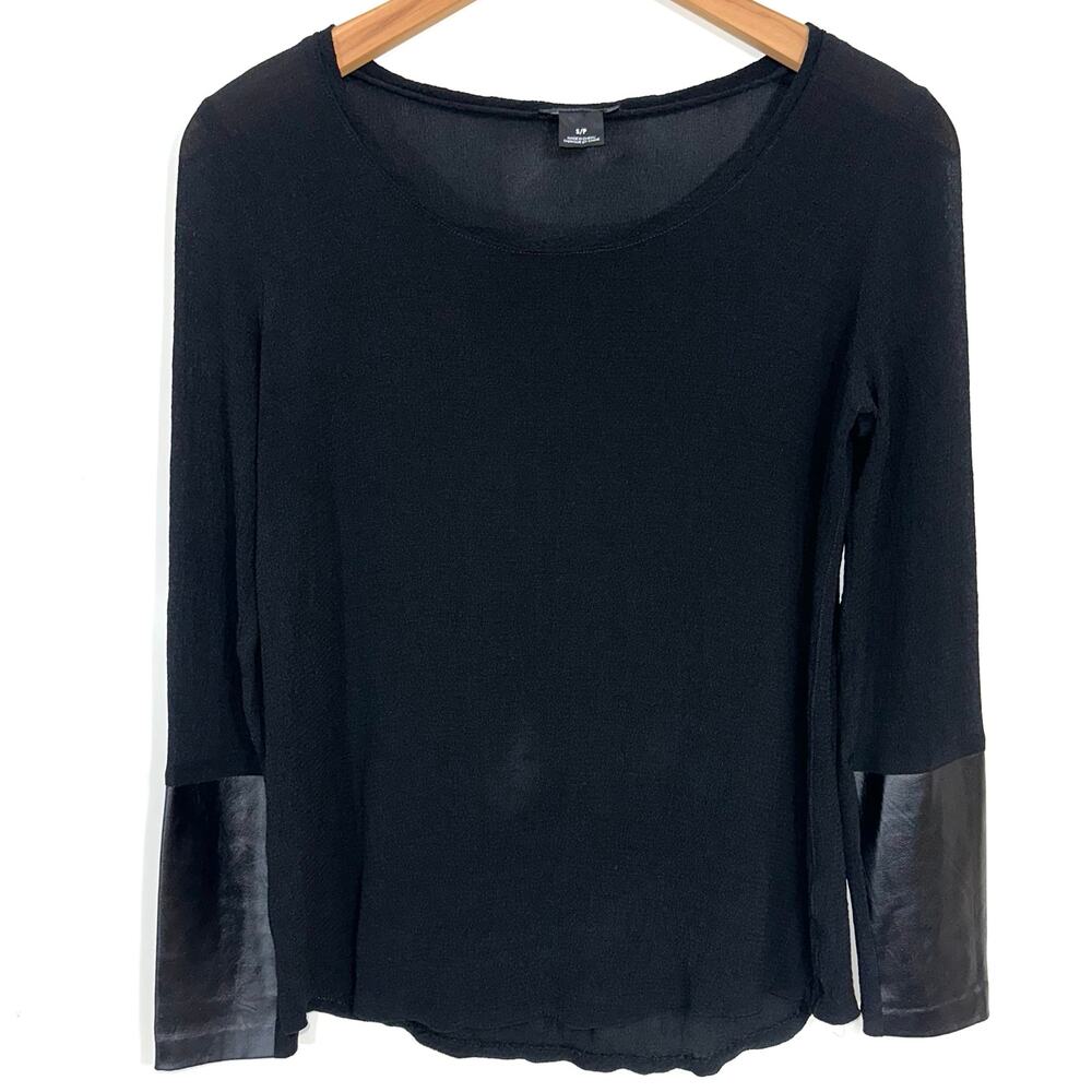 Club Monaco Warren Black Silk Leather Cuff Shirt Size Small